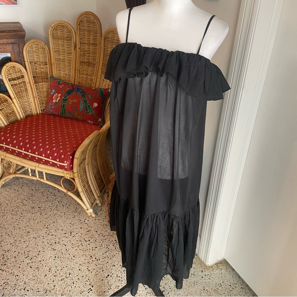 J. Crew Black Spaghetti Adjustable Strap Ruffle Dress! NEW. Beautiful! Medium - Picture 3 of 14